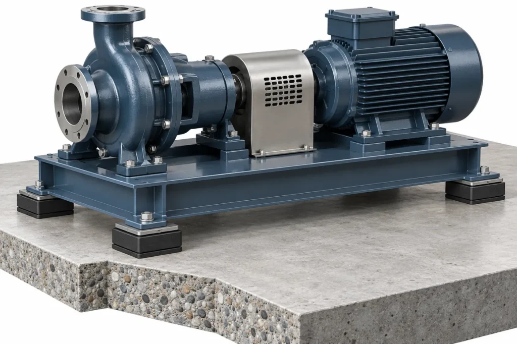 Kreiselpumpe mit Motor auf Grundrahmen mit vier Elastomerlagern (Illustration)